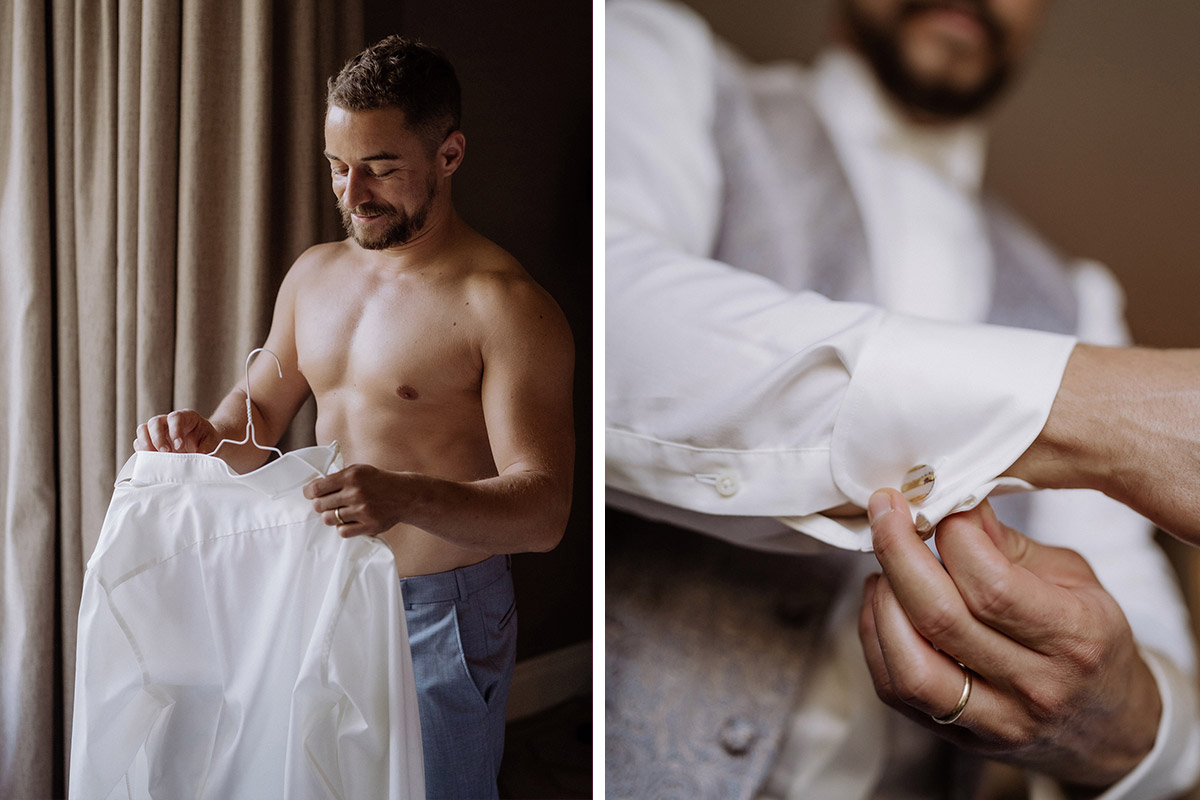 Bräutigam kleidet sich an